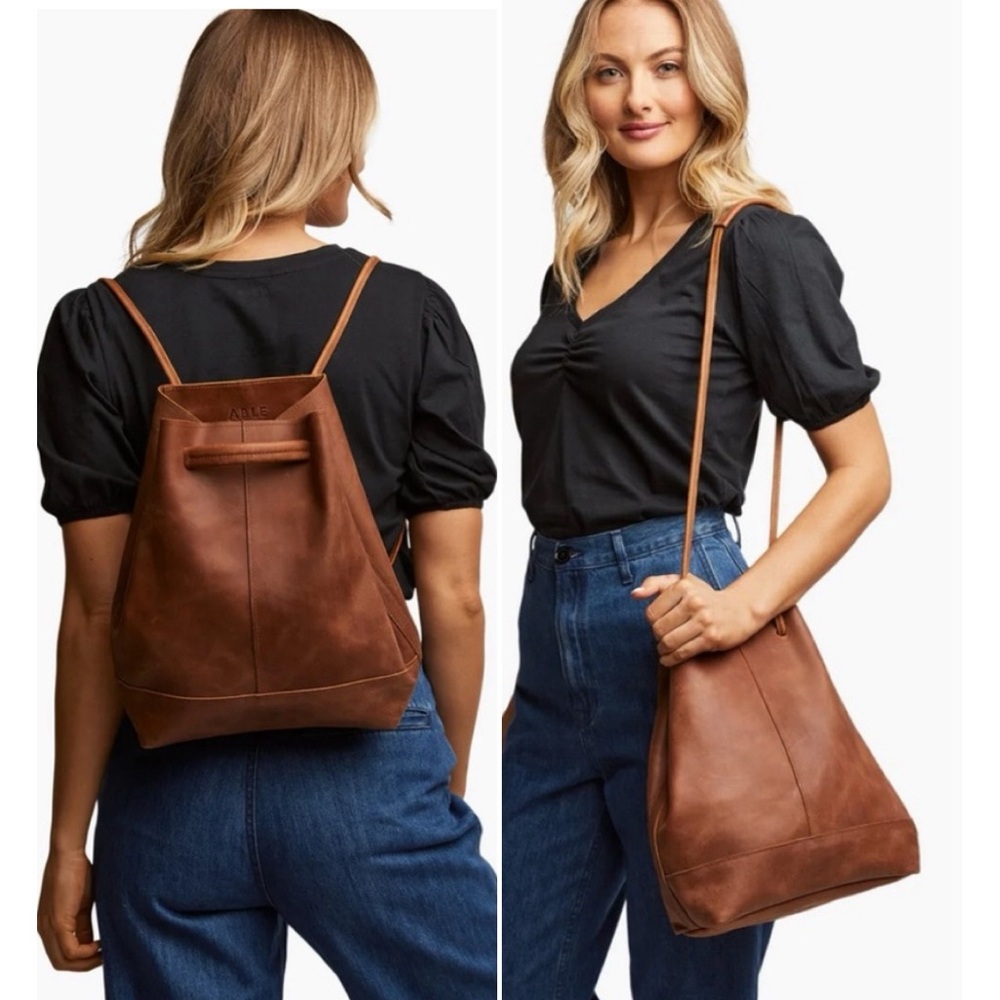 ABLE April Leather convertible backpack bag